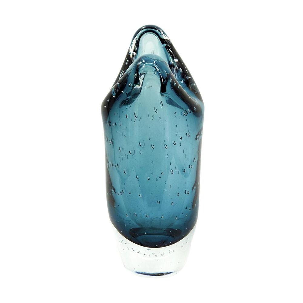 10" Cerulean And Clear Bubble Glass Oval Table Vase