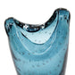 10" Cerulean And Clear Bubble Glass Oval Table Vase