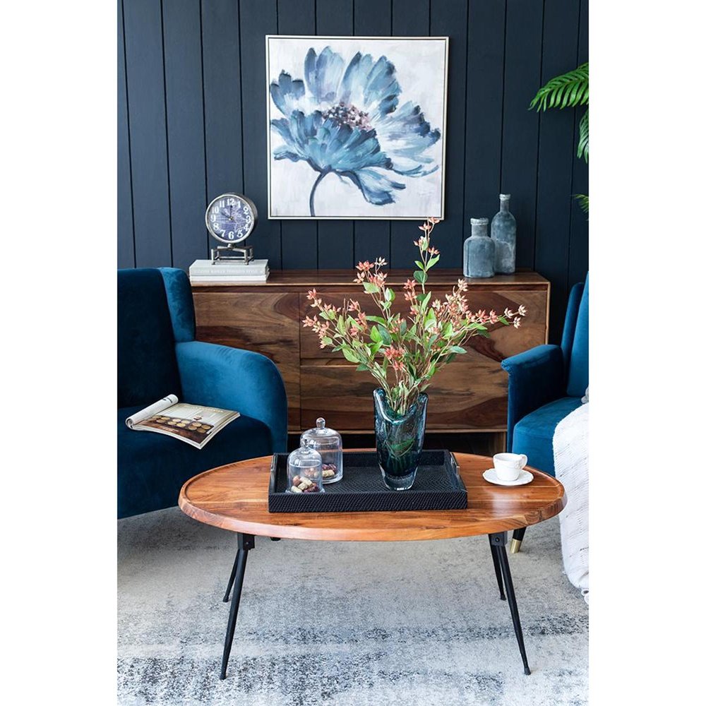 10" Cerulean And Clear Bubble Glass Oval Table Vase