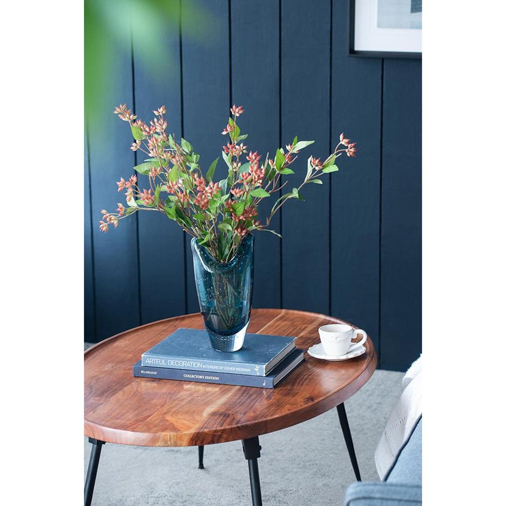 10" Cerulean And Clear Bubble Glass Oval Table Vase