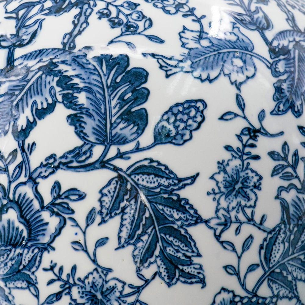 24" Blue And White Floral Curved Porcelain Table Vase