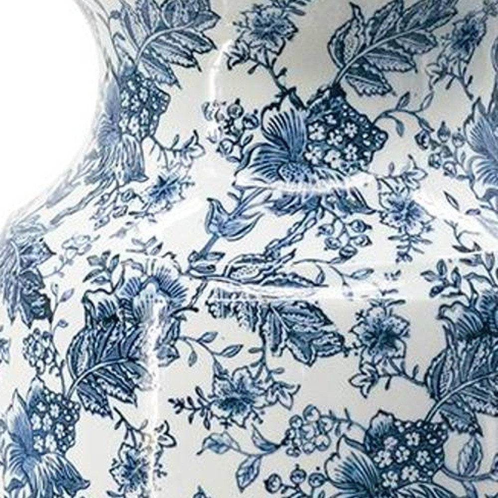 24" Blue And White Chinoiserie Porcelain Urn Table Vase