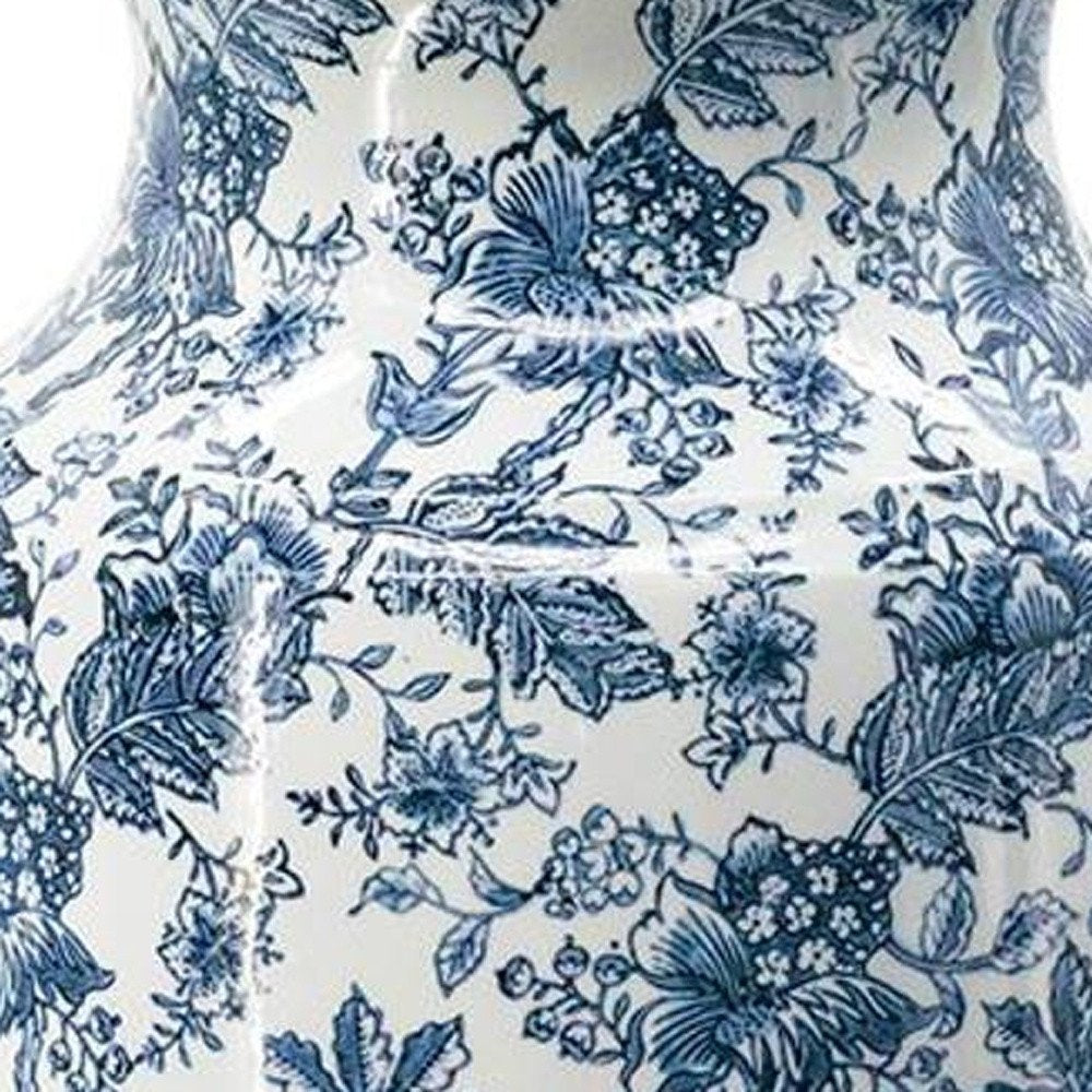 24" Blue And White Chinoiserie Porcelain Urn Table Vase