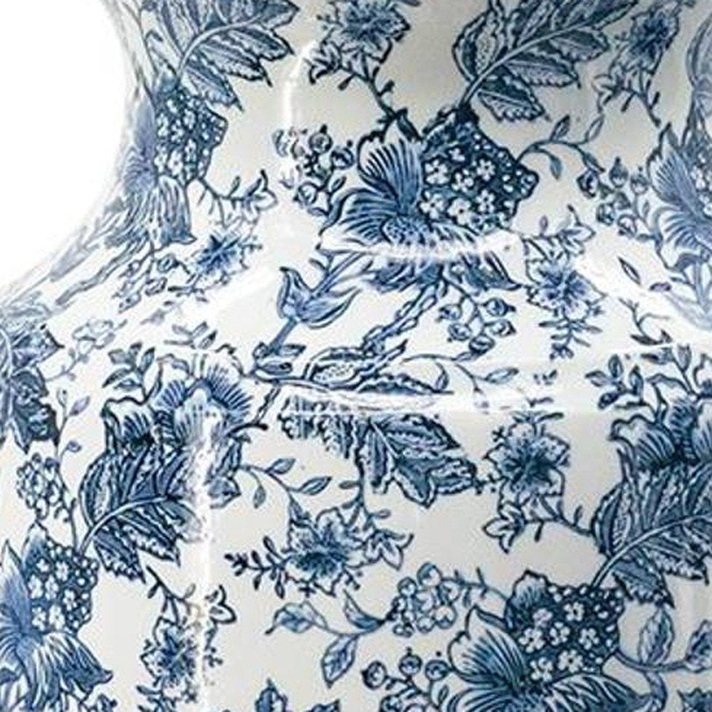 24" Blue And White Chinoiserie Porcelain Urn Table Vase