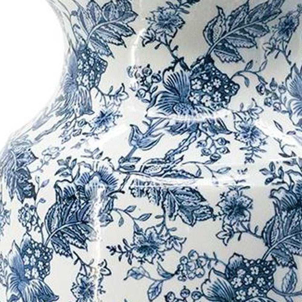 24" Blue And White Chinoiserie Porcelain Urn Table Vase