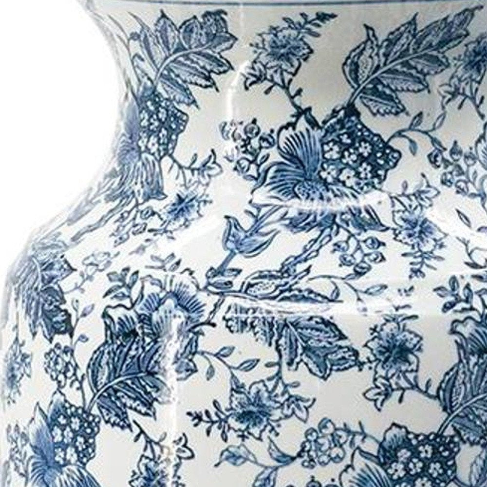 24" Blue And White Chinoiserie Porcelain Urn Table Vase