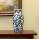 24" Blue And White Chinoiserie Porcelain Urn Table Vase