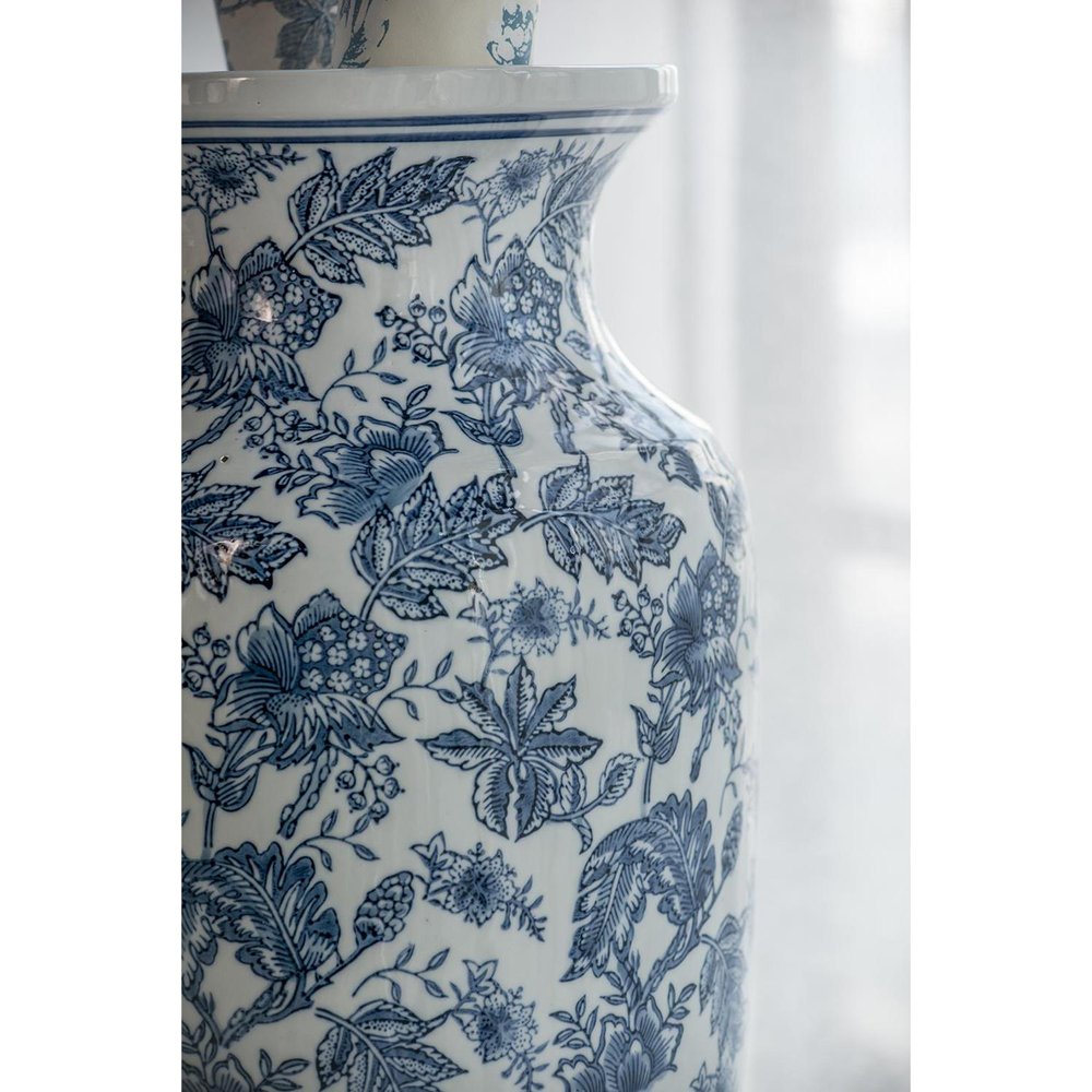24" Blue And White Chinoiserie Porcelain Urn Table Vase