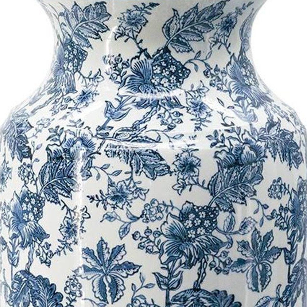 24" Blue And White Chinoiserie Porcelain Urn Table Vase