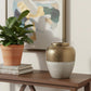 16" Antiqued Bronze And Light Gray Color Block Ceramic Round Jug Vase