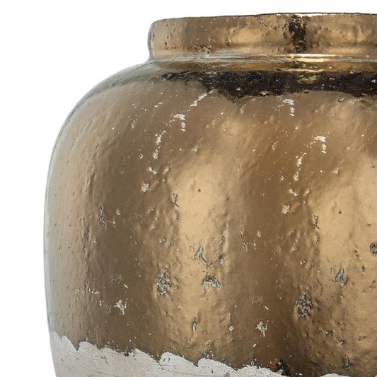 16" Antiqued Bronze And Light Gray Color Block Ceramic Round Jug Vase
