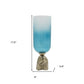 18" Blue White And Gold Ombre Glass And Aluminum Pedestal Table Vase