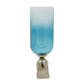 18" Blue White And Gold Ombre Glass And Aluminum Pedestal Table Vase