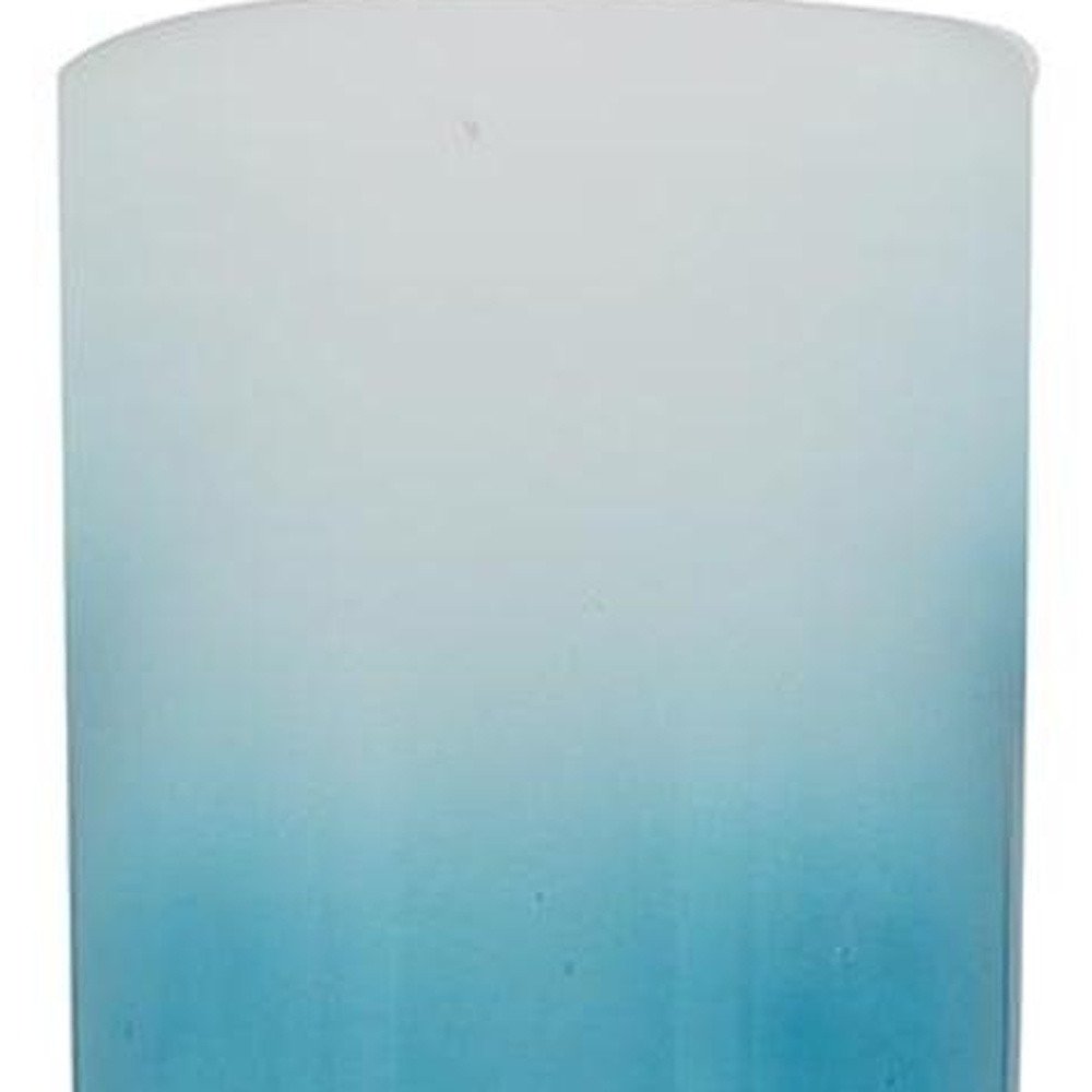 18" Blue White And Gold Ombre Glass And Aluminum Pedestal Table Vase