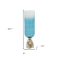 21" Blue White And Gold Ombre Glass And Aluminum Pedestal Table Vase
