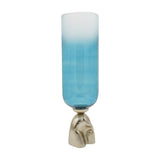 21" Blue White And Gold Ombre Glass And Aluminum Pedestal Table Vase