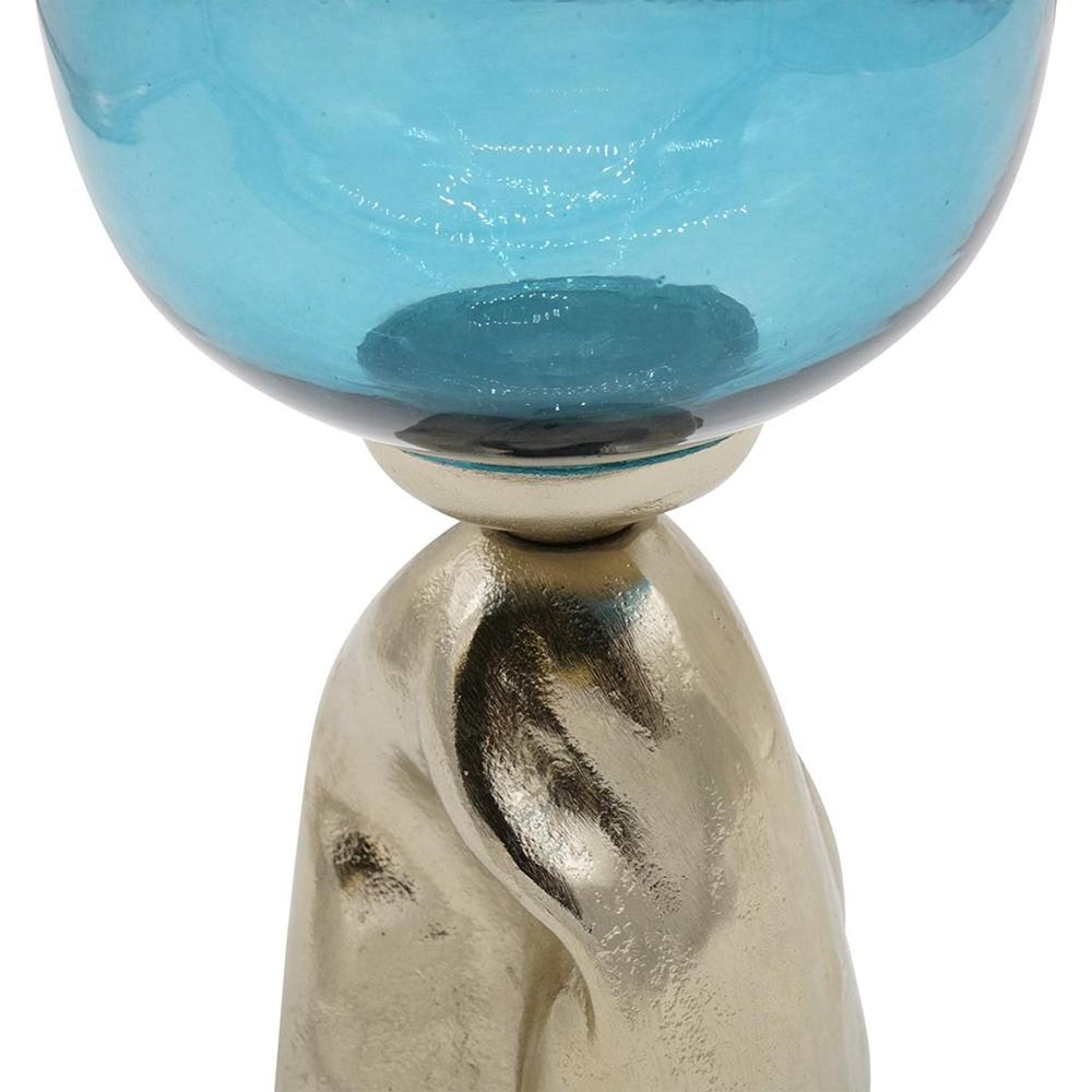 21" Blue White And Gold Ombre Glass And Aluminum Pedestal Table Vase