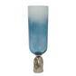 21" Blue White And Gold Ombre Glass And Aluminum Pedestal Table Vase