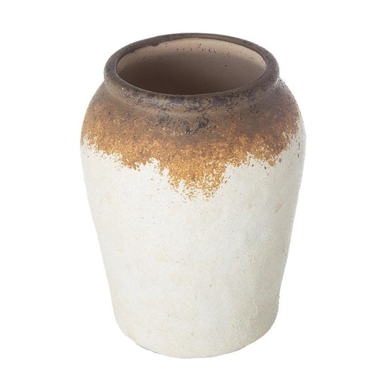 10" Brown And White Color Block Ceramic Round Jug Vase