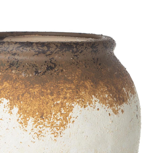 10" Brown And White Color Block Ceramic Round Jug Vase