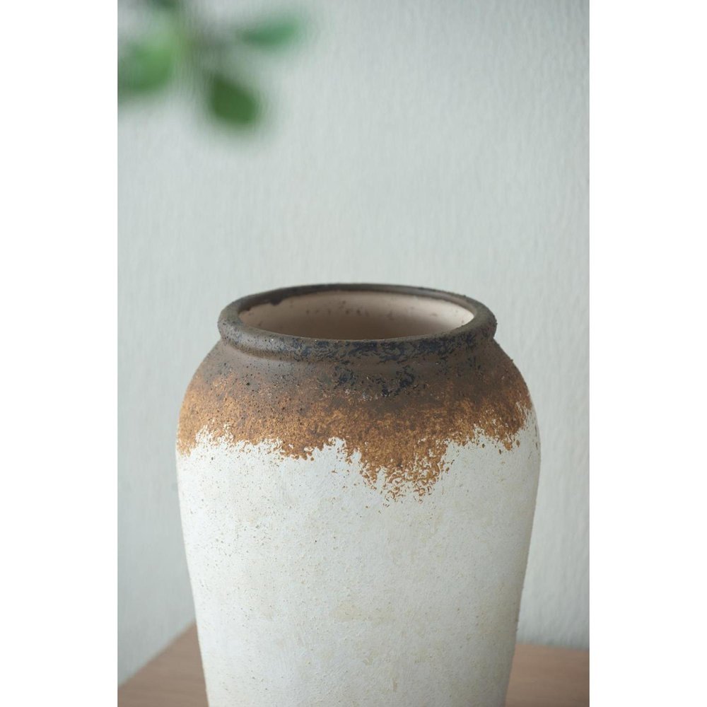 10" Ivory and Brown Ceramic Round Jug Vase