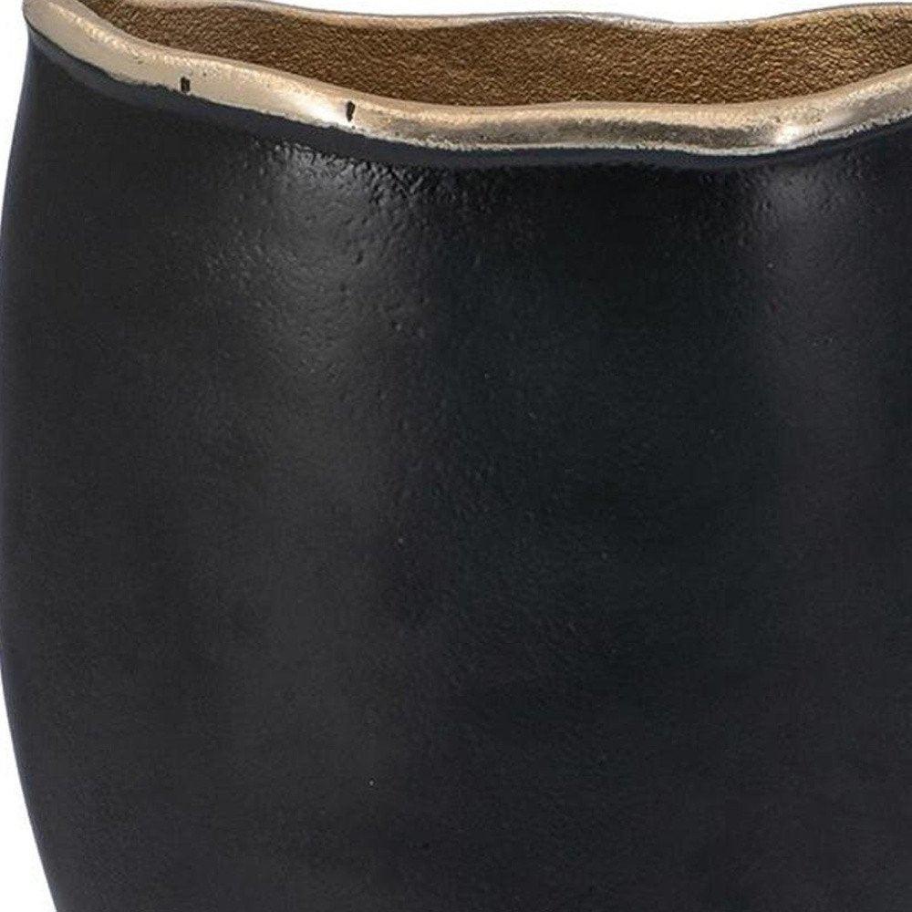 10" Black And Gold Cast Aluminum Oval Table Vase