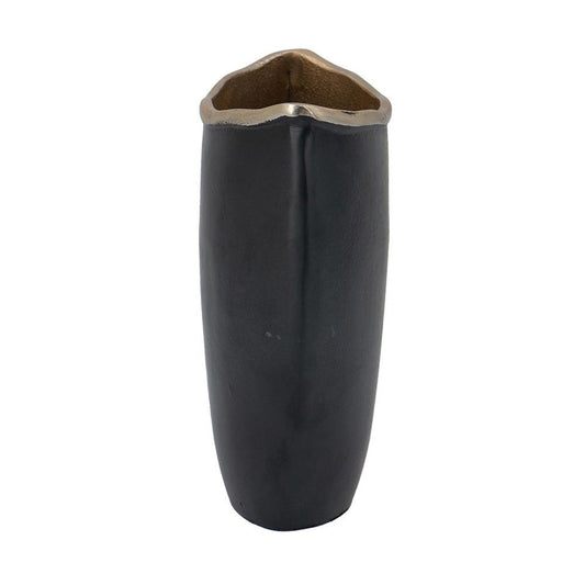 10" Black And Gold Cast Aluminum Oval Table Vase