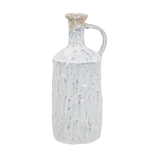 11" White Terracotta Cylinder Jug Vase
