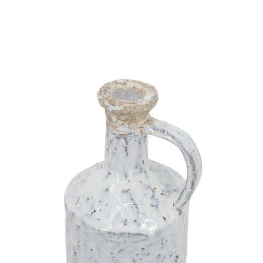 11" White Terracotta Cylinder Jug Vase