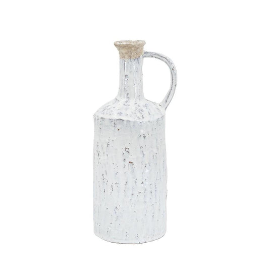 13" White Terracotta Cylinder Jug Vase