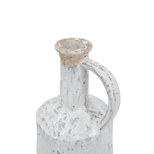 13" White Terracotta Cylinder Jug Vase