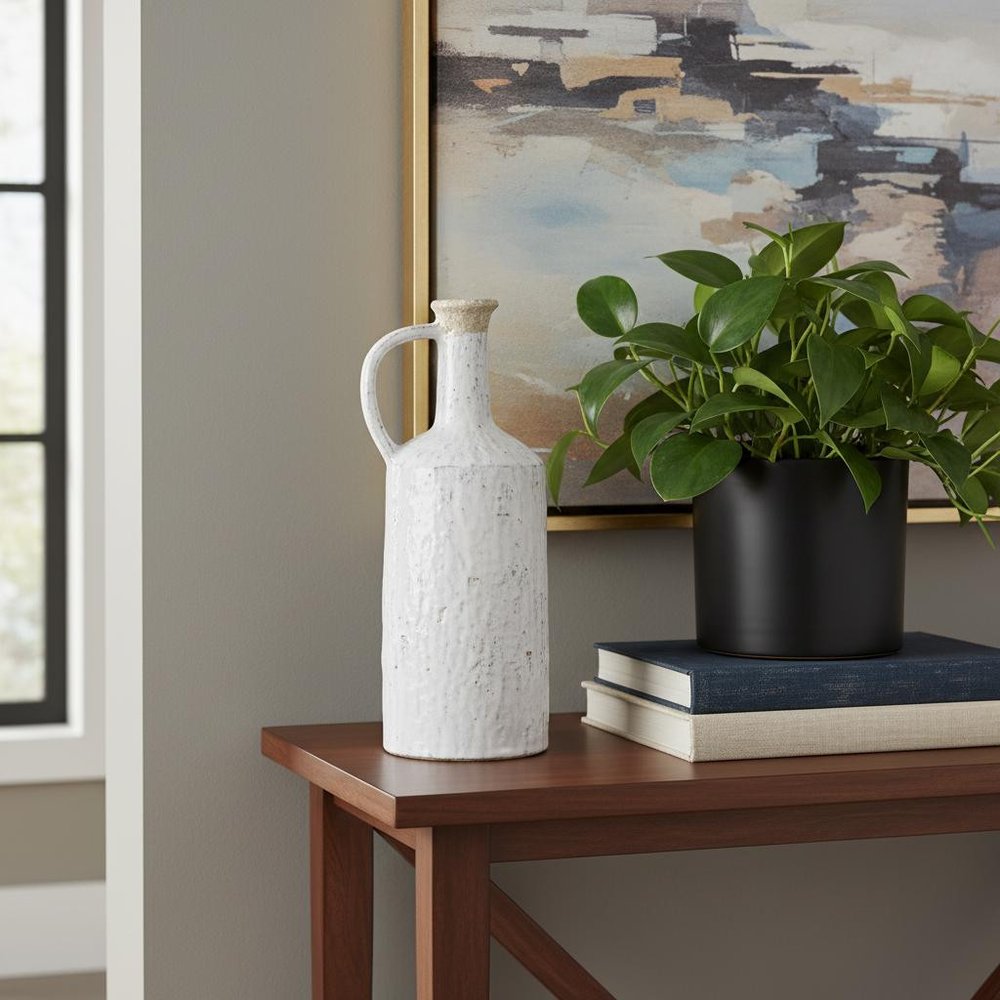 13" Ivory Terracotta Round Jug Vase