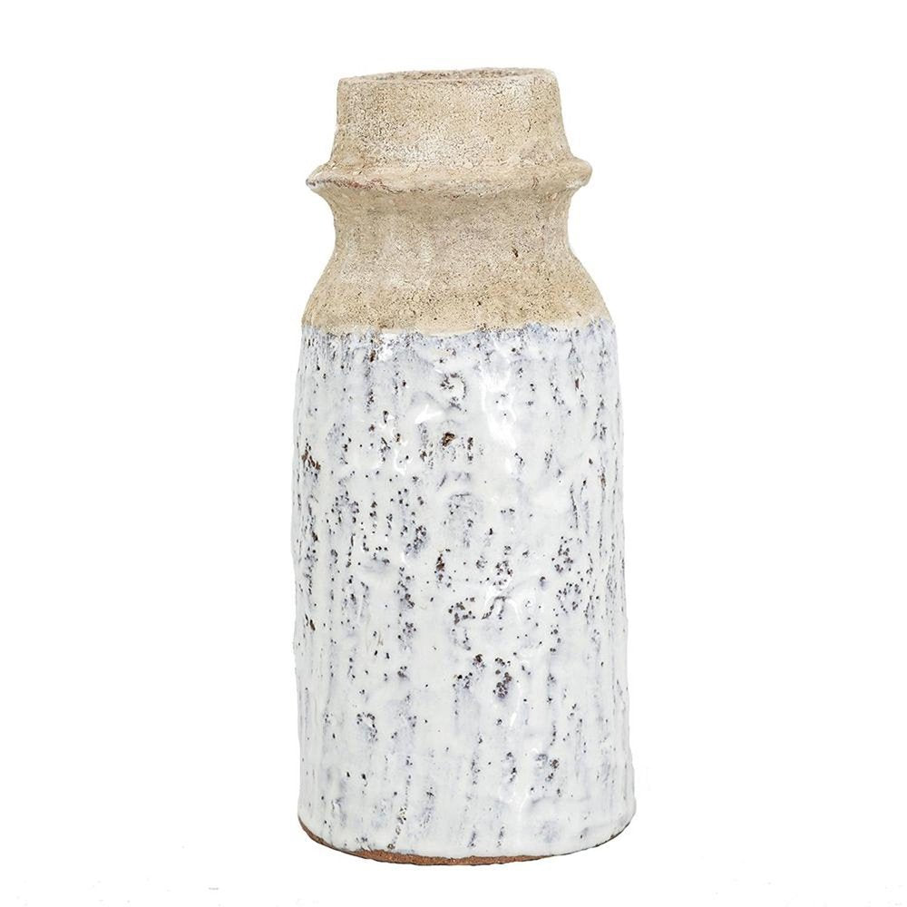 10" Beige And Ivory Cylinder Terracotta Table Vase