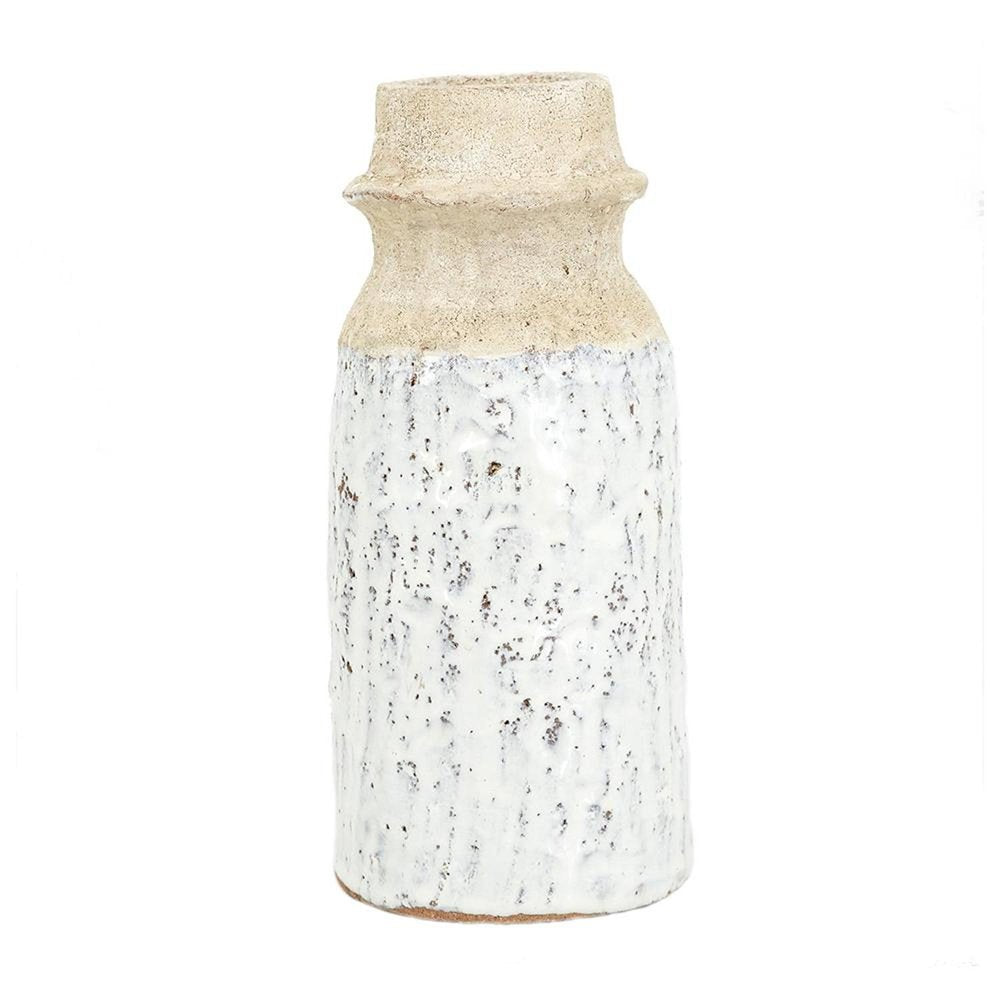 10" Beige And Ivory Cylinder Terracotta Table Vase