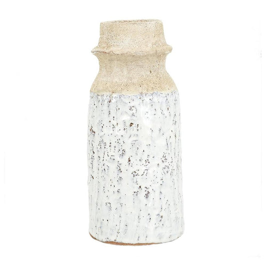 10" Beige And Ivory Cylinder Terracotta Table Vase