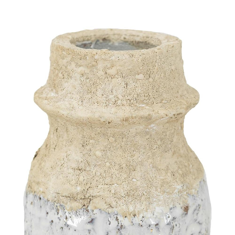 10" Beige And Ivory Cylinder Terracotta Table Vase