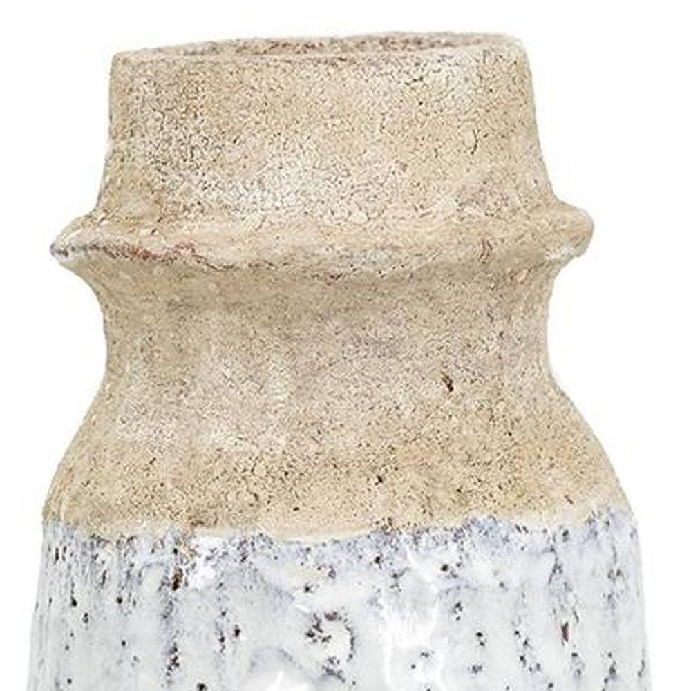 10" Beige And Ivory Cylinder Terracotta Table Vase