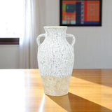 14" Beige And Ivory Color Block Amphora Terracotta Table Vase