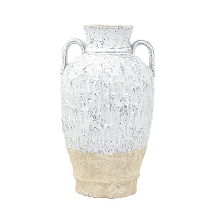 16" Beige And Ivory Amphora Terracotta Urn