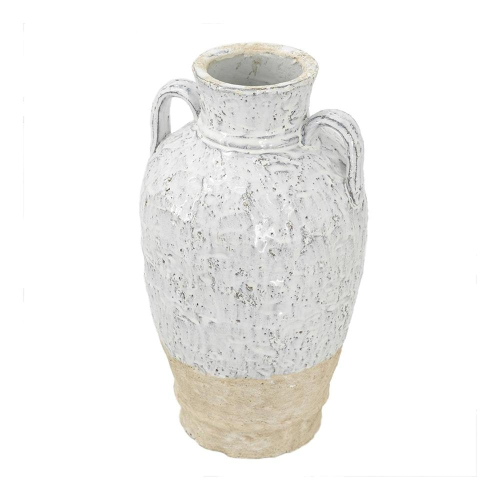 16" Beige And Ivory Amphora Terracotta Urn