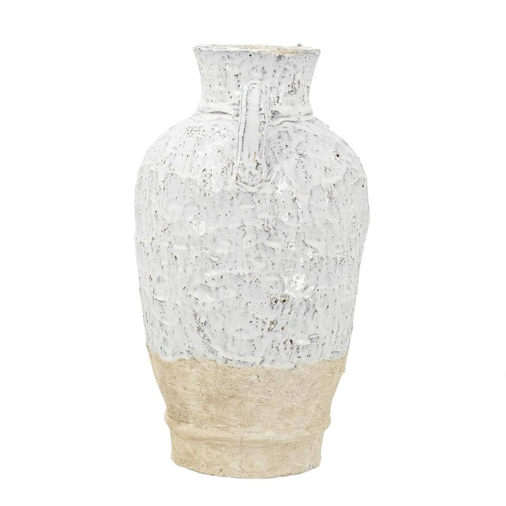 16" Beige And Ivory Amphora Terracotta Urn