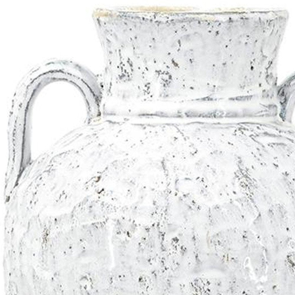 16" Beige And Ivory Amphora Terracotta Urn