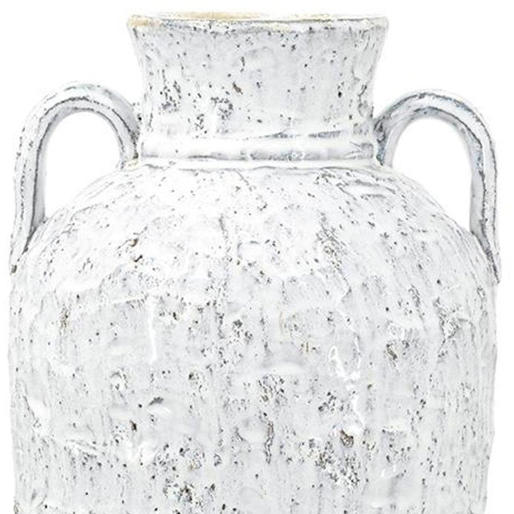 16" Beige And Ivory Amphora Terracotta Urn