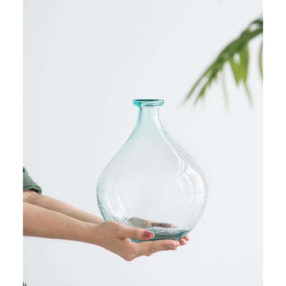 10" Aqua Bubble Glass Round Table Vase