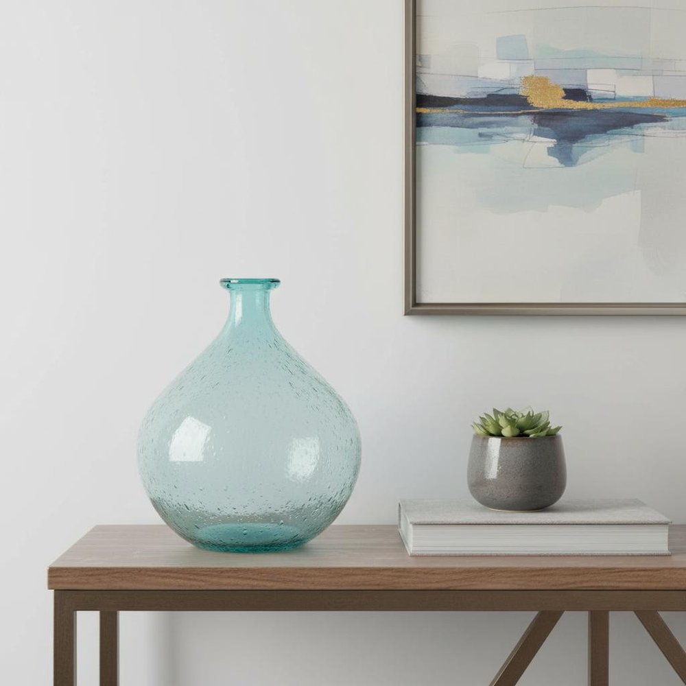 10" Aqua Bubble Glass Round Table Vase