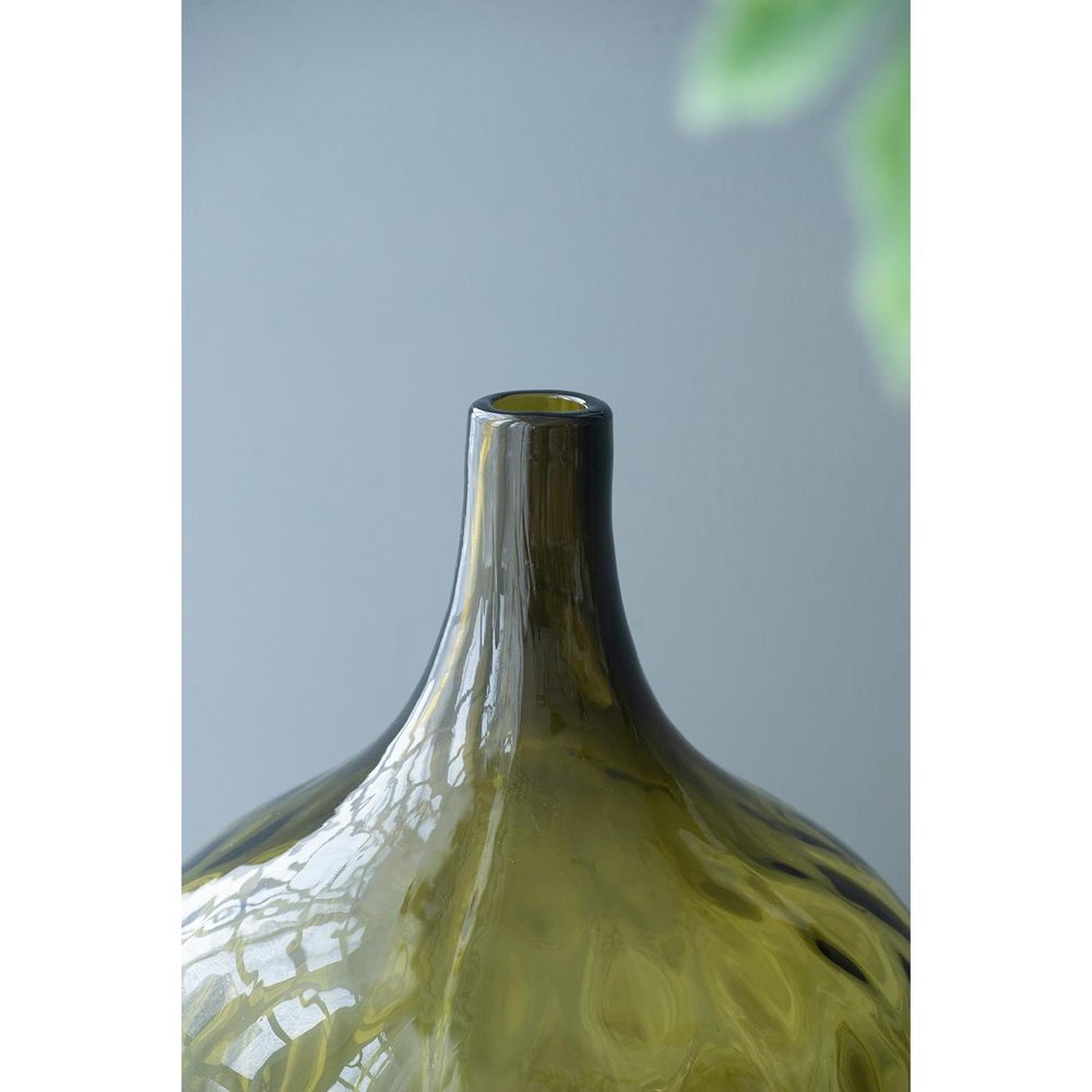 21" Olive Green Hammered Glass Table Vase