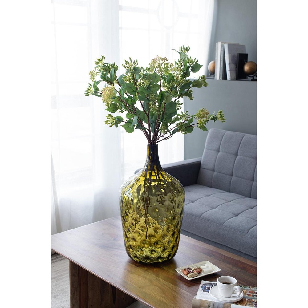 21" Olive Green Hammered Glass Table Vase