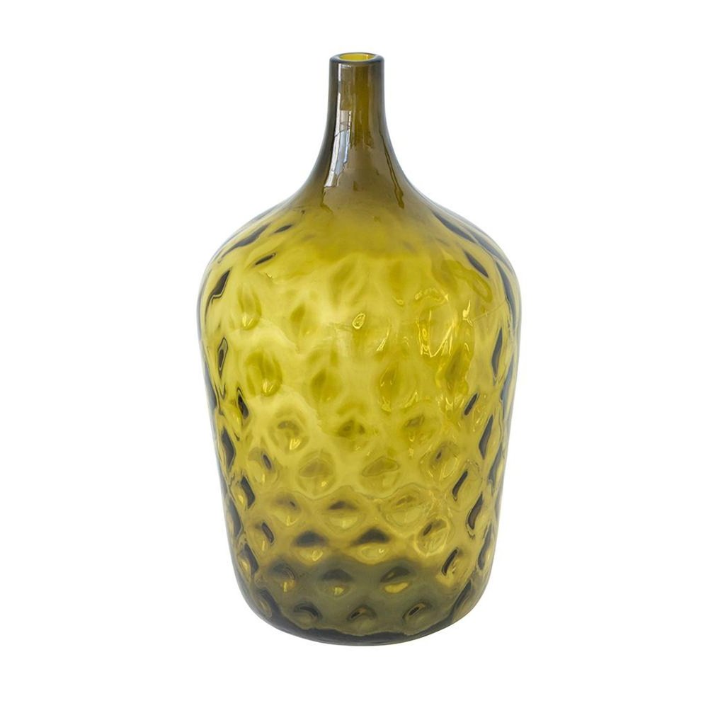 21" Olive Green Hammered Glass Table Vase
