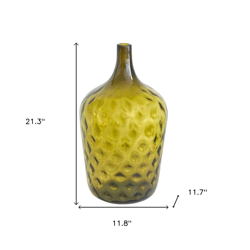 21" Olive Green Hammered Glass Table Vase