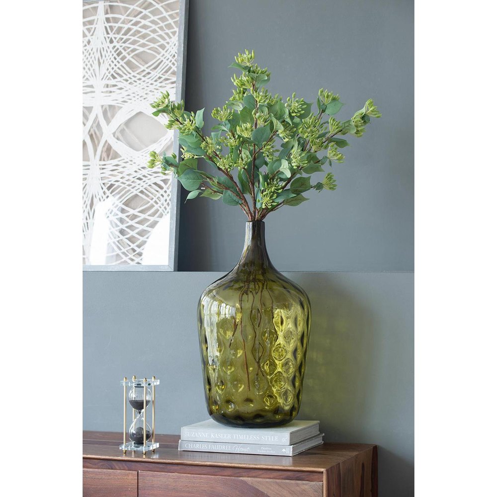 21" Olive Green Hammered Glass Table Vase